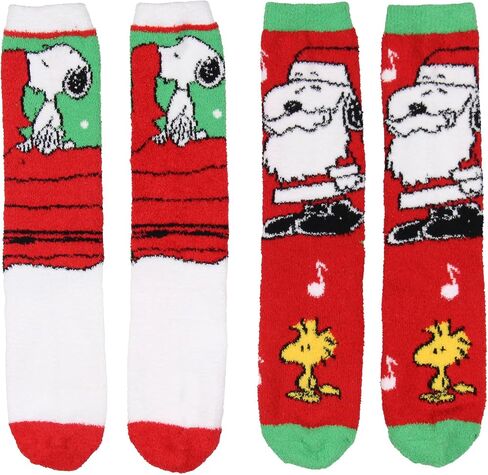 Bioworld Peanuts Santa Snoopy And Woodstock Christmas Adult Fuzzy Plush Crew Socks 2 Pack For Women Men in Saudi Arabia