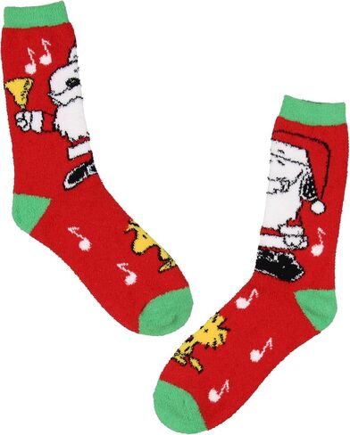 Bioworld Peanuts Santa Snoopy And Woodstock Christmas Adult Fuzzy Plush Crew Socks 2 Pack For Women Men in Saudi Arabia