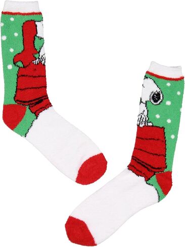 Bioworld Peanuts Santa Snoopy And Woodstock Christmas Adult Fuzzy Plush Crew Socks 2 Pack For Women Men in Saudi Arabia