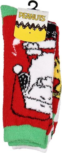 Bioworld Peanuts Santa Snoopy And Woodstock Christmas Adult Fuzzy Plush Crew Socks 2 Pack For Women Men in Saudi Arabia