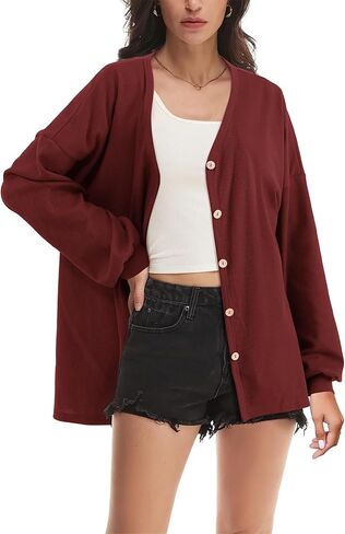 Beluring Women's Shirts V Neck Short/Long Sleeve Loose Waffle Knit Button Up Tops Blouse in Kuwait