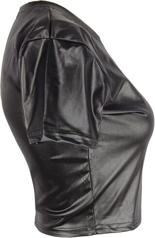 تي شيرت Berylzz نسائي ذو مظهر جلدي ورقبة دائرية وقصة ضيقة ومطاطة وبنمط قصير وصلب in Kuwait