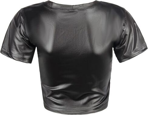 تي شيرت Berylzz نسائي ذو مظهر جلدي ورقبة دائرية وقصة ضيقة ومطاطة وبنمط قصير وصلب in Kuwait