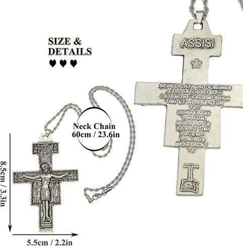 RechicGu Vintage Saint St Francis of Assisi 3.3in Tau San Damiano Cross Necklace Catholic Crucifix Gift in Kuwait