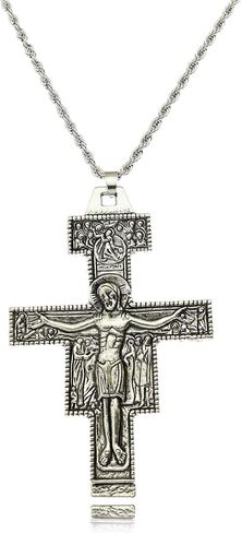 RechicGu Vintage Saint St Francis of Assisi 3.3in Tau San Damiano Cross Necklace Catholic Crucifix Gift in Kuwait