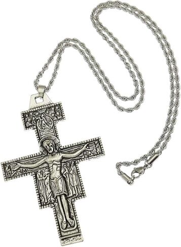 RechicGu Vintage Saint St Francis of Assisi 3.3in Tau San Damiano Cross Necklace Catholic Crucifix Gift in Kuwait