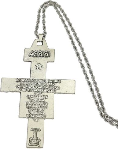 RechicGu Vintage Saint St Francis of Assisi 3.3in Tau San Damiano Cross Necklace Catholic Crucifix Gift in Kuwait
