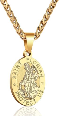 Apsvo البيضاوي سانت كريستوفر/مايكل/جوزيف/مريم العذراء/فلوريان/جود قلادة ميدالية قلادة، سلسلة القمح الكاثوليكية الفولاذ المقاوم للصدأ 24 بوصة in Kuwait