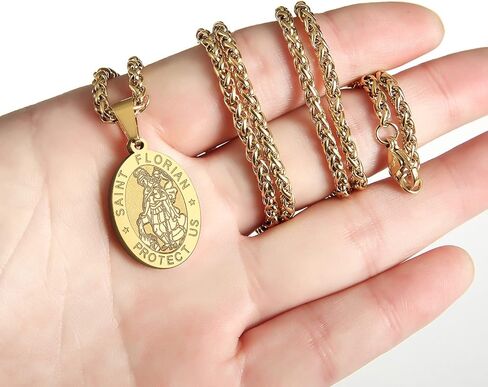 Apsvo البيضاوي سانت كريستوفر/مايكل/جوزيف/مريم العذراء/فلوريان/جود قلادة ميدالية قلادة، سلسلة القمح الكاثوليكية الفولاذ المقاوم للصدأ 24 بوصة in Kuwait