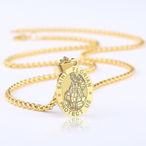 Apsvo البيضاوي سانت كريستوفر/مايكل/جوزيف/مريم العذراء/فلوريان/جود قلادة ميدالية قلادة، سلسلة القمح الكاثوليكية الفولاذ المقاوم للصدأ 24 بوصة in Kuwait