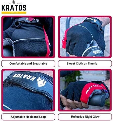 قفازات Kratos المضادة للانزلاق لركوب الدراجات للرجال والنساء، قفازات دراجة قابلة للتنفس تعمل باللمس | قفازات نصف إصبع للدراجات الجبلية لركوب الدراجات BMX ATV MTB، وسباق الطرق، والدراجات، وركوب القوارب. in Kuwait