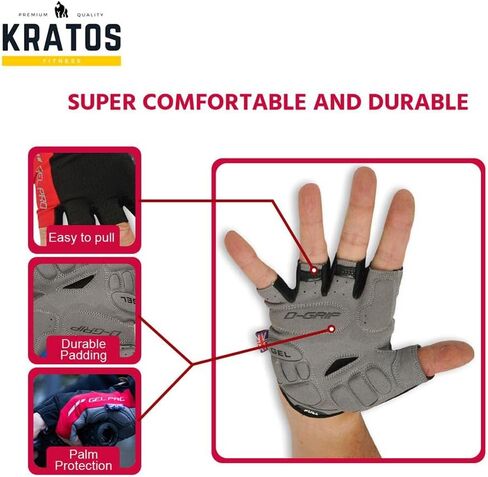 قفازات Kratos المضادة للانزلاق لركوب الدراجات للرجال والنساء، قفازات دراجة قابلة للتنفس تعمل باللمس | قفازات نصف إصبع للدراجات الجبلية لركوب الدراجات BMX ATV MTB، وسباق الطرق، والدراجات، وركوب القوارب. in Kuwait