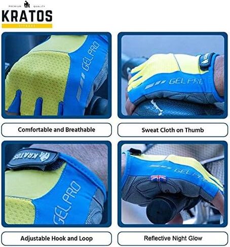 قفازات Kratos المضادة للانزلاق لركوب الدراجات للرجال والنساء، قفازات دراجة قابلة للتنفس تعمل باللمس | قفازات نصف إصبع للدراجات الجبلية لركوب الدراجات BMX ATV MTB، وسباق الطرق، والدراجات، وركوب القوارب. in Kuwait