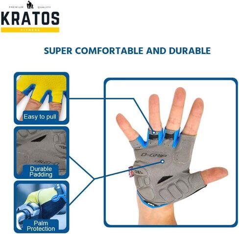 قفازات Kratos المضادة للانزلاق لركوب الدراجات للرجال والنساء، قفازات دراجة قابلة للتنفس تعمل باللمس | قفازات نصف إصبع للدراجات الجبلية لركوب الدراجات BMX ATV MTB، وسباق الطرق، والدراجات، وركوب القوارب. in Kuwait