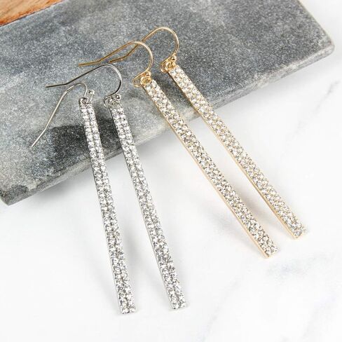 Sparkly Rhinestone CZ Lightweight Geometric Bar Statement Earrings - Multi Cubic Crystal, Acrylic Pearl Vertical Drop Dangles in Kuwait