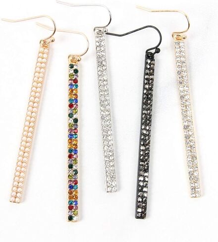 Sparkly Rhinestone CZ Lightweight Geometric Bar Statement Earrings - Multi Cubic Crystal, Acrylic Pearl Vertical Drop Dangles in Kuwait
