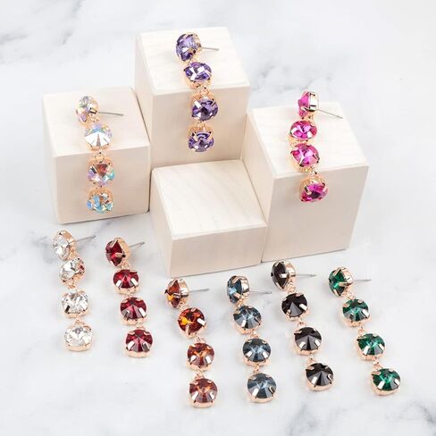 Sparkly Rhinestone CZ Lightweight Geometric Bar Statement Earrings - Multi Cubic Crystal, Acrylic Pearl Vertical Drop Dangles in Kuwait