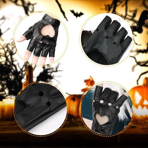KINBOM Halloween Fingerless Faux Leather Gloves, Breathable Fingerless Gloves Cosplay Woman Accessories Short Leather Gloves for halloween Evening Party Dance (Black) in Saudi Arabia