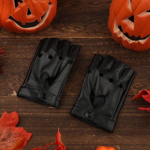 KINBOM Halloween Fingerless Faux Leather Gloves, Breathable Fingerless Gloves Cosplay Woman Accessories Short Leather Gloves for halloween Evening Party Dance (Black) in Saudi Arabia