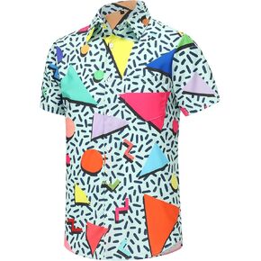 ZDEW Mens 80s Shirts Short Sleeve Casual Button Down Disco Shirt