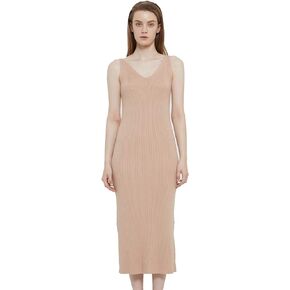 RZIV Women's Sleeveless Sweater Dress Knit Slim V Neck Bodycon Midi Stretchable Elasticity Slim Fits