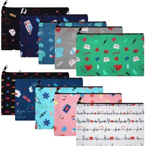 Yahenda 10 Pieces Nurse Makeup Bags Nurse Gift Nurse Pattern Canvas Cosmetic Bag, Christmas Birthday Gift for Nurse Practitioner Nursing, Multi Purpose Zipper Pouch for Nurses Supplies in Saudi Arabia