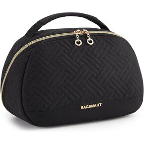 حقيبة أدوات الزينة للسفر للنساء من باغسمارت، حقيبة أدوات الزينة كبيرة جدًا، مستلزمات السفر المقاومة للماء، حقيبة مكياج مستحضرات التجميل بسحاب مزدوج الاتجاه مع مقبض حمل، حقيبة سفر لأدوات الزينة - وردي in Kuwait