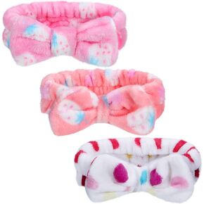3 Pcs Towel Headbands for Women Headband for Washing Face Facial Hair Band Skincare Microfiber Bowtie Headband Makeup Terry Cloth Headbands Spa Shower Hair Band for Women Girls (Chic Patterns)
