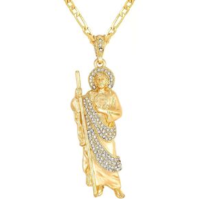 Luxe & Co. Jewelry Saint Jude XL Diamond 24" Necklace 14K Gold Plated Figaro - San Judas Tadeo Medalla 14K Oro Laminado- San Judas Tadeo Cadena in Kuwait