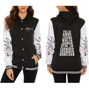 babyhealthy Women Kpop StrayKids Varsity Jacket Hoodie Bangchan Felix Hyunjin Jeongin Pullover Sweatshirt
