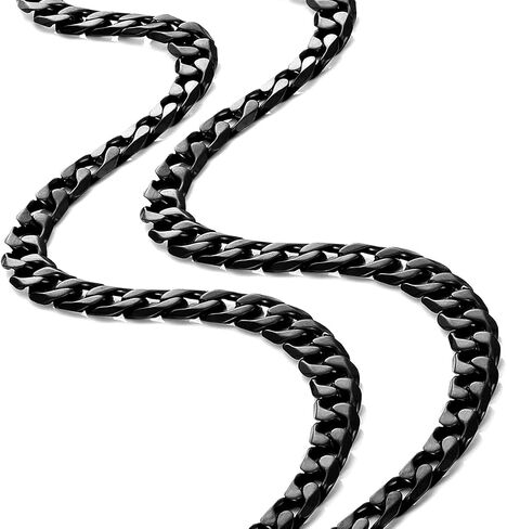 Classic Mens Link Chain Necklace, Cuban Style, Silver, Black or 24K Gold Plated, 316L Stainless Steel Link Chain 19", 21", 23", 26" Inches (6, 8, 10 mm Wide) Branded Gift Box, Men's Jewelry Gift in Saudi Arabia