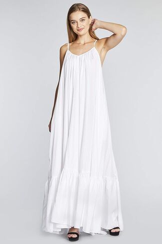 Elegance A-Line Spaghetti Strap Flowy Maxi Rideau Dress in Kuwait