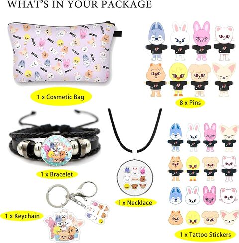 سبورتس ليكينج مجموعة هدايا ستراي كيدز ميرش تتضمن حقيبة مكياج وسلسلة مفاتيح وسوار وعقد ودبوس زر وملصقات تاتو متعددة الالوان، مقاس M in Kuwait