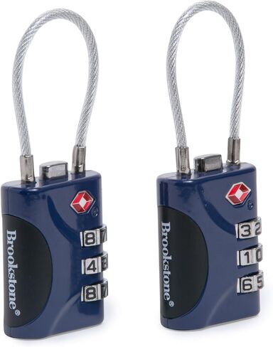 Brookstone Cable Lock - 2 Pack TSA-Approved 3-Digit Keyless Luggage Travel Lock - Resettable Combination Wire Padlock, Silver in Kuwait