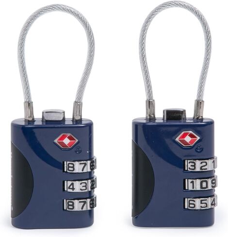 Brookstone Cable Lock - 2 Pack TSA-Approved 3-Digit Keyless Luggage Travel Lock - Resettable Combination Wire Padlock, Silver in Kuwait