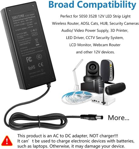 SHNITPWR 12V 5A 60W Power Supply Adapter AC DC Converter 100V~240V to 12 Volt 5 Amp Transformer 5.5x2.5mm Plug for 5050 3528 LED Strip Light 3D Printer LED Driver CCTV Security System LCD Monitor in Kuwait