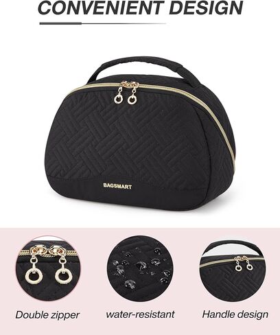 حقيبة أدوات الزينة للسفر للنساء من باغسمارت، حقيبة أدوات الزينة كبيرة جدًا، مستلزمات السفر المقاومة للماء، حقيبة مكياج مستحضرات التجميل بسحاب مزدوج الاتجاه مع مقبض حمل، حقيبة سفر لأدوات الزينة - وردي in Kuwait