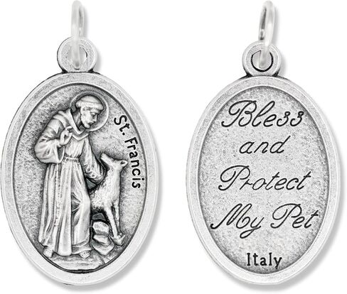 Caritas et Fides St. Francis Bless and Protect My Pet Medal Charm - 1" Medal Pendant Silver Oxidized St. Francis for Necklace, Medals for Jewelry Catholic, Made in Italy in Saudi Arabia