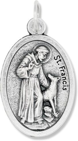 Caritas et Fides St. Francis Bless and Protect My Pet Medal Charm - 1" Medal Pendant Silver Oxidized St. Francis for Necklace, Medals for Jewelry Catholic, Made in Italy in Saudi Arabia