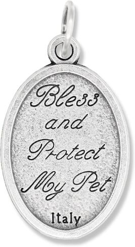 Caritas et Fides St. Francis Bless and Protect My Pet Medal Charm - 1" Medal Pendant Silver Oxidized St. Francis for Necklace, Medals for Jewelry Catholic, Made in Italy in Saudi Arabia