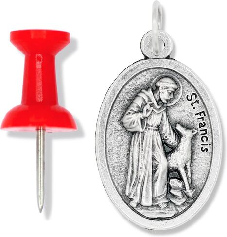 Caritas et Fides St. Francis Bless and Protect My Pet Medal Charm - 1" Medal Pendant Silver Oxidized St. Francis for Necklace, Medals for Jewelry Catholic, Made in Italy in Saudi Arabia