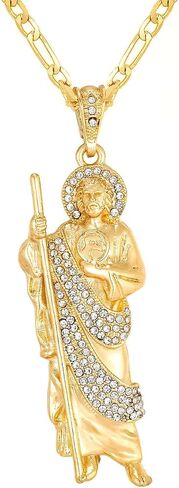 Luxe & Co. Jewelry Saint Jude XL Diamond 24" Necklace 14K Gold Plated Figaro - San Judas Tadeo Medalla 14K Oro Laminado- San Judas Tadeo Cadena in Kuwait