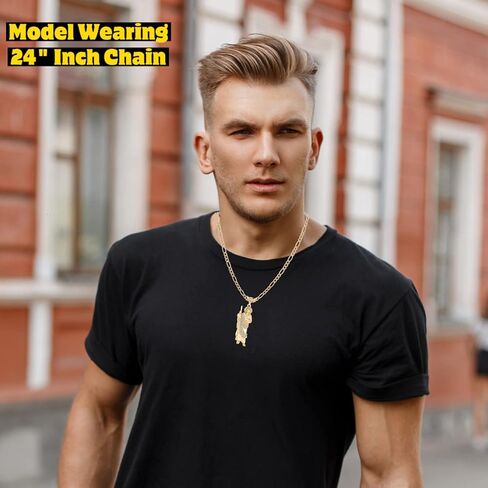 Luxe & Co. Jewelry Saint Jude XL Diamond 24" Necklace 14K Gold Plated Figaro - San Judas Tadeo Medalla 14K Oro Laminado- San Judas Tadeo Cadena in Kuwait