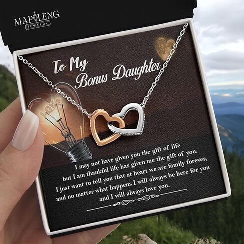 To My Bonus Daughter Necklace, Bonus Daughter Necklace, Gifts For Bonus Daughter, Step Daughter Necklace from Stepmom, Gifts For Stepdaughter, Step Daughter Gifts Love Knot Necklace On Xmas, Birthday in Kuwait
