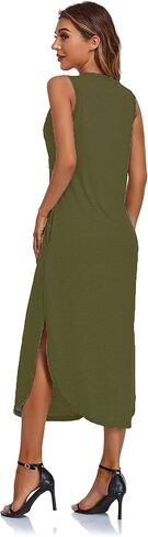 Women's Casual Beach Summer Dresses Sleeveless Graphic Long Sundress Cover Up Dresses with Pocket in Kuwait