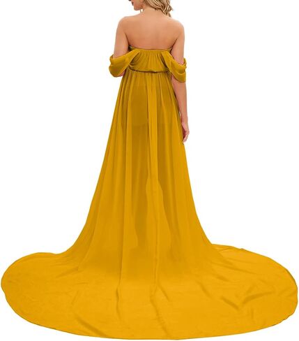 ZIUMUDY Maternity Maxi Chiffon Gown for Photoshoot Photography Off Shoulder Wraped Sheer Chiffon Dress in Kuwait