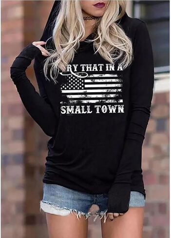 Susongeth American Flag Hoodie for Women 4th of July Patriotic Long Sleeve Shirt Independence Day USA Flag Pullover Tops in Kuwait