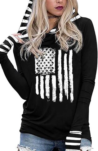 Susongeth American Flag Hoodie for Women 4th of July Patriotic Long Sleeve Shirt Independence Day USA Flag Pullover Tops in Kuwait