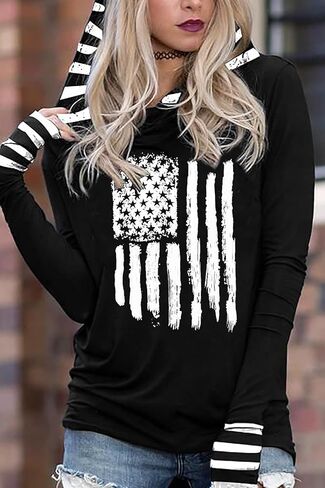 Susongeth American Flag Hoodie for Women 4th of July Patriotic Long Sleeve Shirt Independence Day USA Flag Pullover Tops in Kuwait
