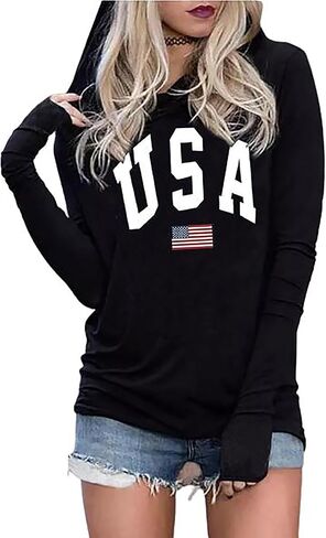 Susongeth American Flag Hoodie for Women 4th of July Patriotic Long Sleeve Shirt Independence Day USA Flag Pullover Tops in Kuwait